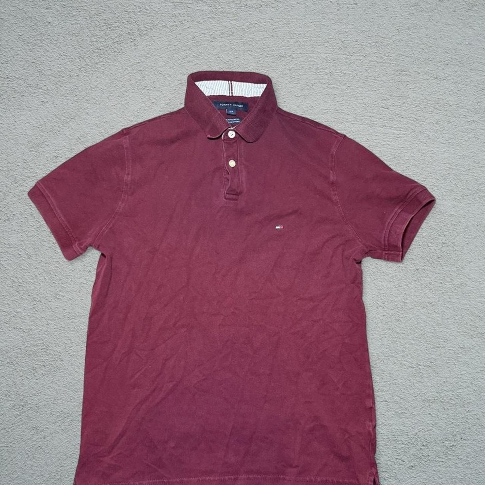 Tommy Hilfiger Mens Regular Fit Stretch Polo Shirt Burgundy Red Small